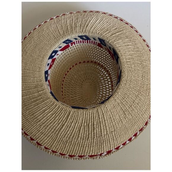 Vintage Classic Panama Straw Hat with Red & Navy Trim ~ Excellent main image 6